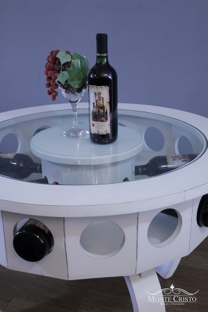 Mesa de centro redonda branco provençal para vinhos com tampo de vidro7